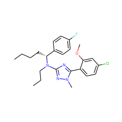 CCCC[C@H](c1ccc(F)cc1)N(CCC)c1nc(-c2ccc(Cl)cc2OC)n(C)n1 ZINC000013610693