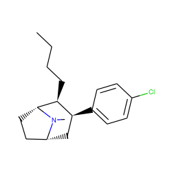 CCCC[C@H]1[C@@H](c2ccc(Cl)cc2)C[C@@H]2CC[C@H]1N2C ZINC000013742499