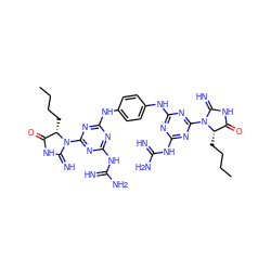 CCCC[C@H]1C(=O)NC(=N)N1c1nc(NC(=N)N)nc(Nc2ccc(Nc3nc(NC(=N)N)nc(N4C(=N)NC(=O)[C@@H]4CCCC)n3)cc2)n1 ZINC001772618507