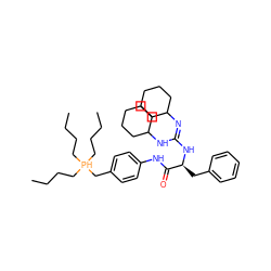 CCCC[PH](CCCC)(CCCC)Cc1ccc(NC(=O)[C@H](Cc2ccccc2)N/C(=N/C2CCCCC2)NC2CCCCC2)cc1 ZINC000049803533