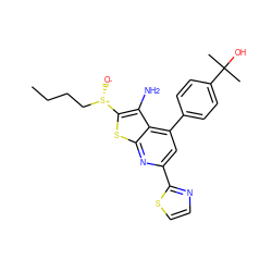 CCCC[S@+]([O-])c1sc2nc(-c3nccs3)cc(-c3ccc(C(C)(C)O)cc3)c2c1N ZINC001772597502