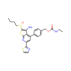 CCCC[S@+]([O-])c1sc2nc(-c3nccs3)cc(-c3ccc(COC(=O)NCC)cc3)c2c1N ZINC001772634819