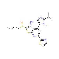 CCCC[S@+]([O-])c1sc2nc(-c3nccs3)cc(-c3cnc(C(C)C)n3C)c2c1N ZINC001772641822