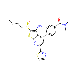 CCCC[S@@+]([O-])c1sc2nc(-c3nccs3)cc(-c3ccc(C(=O)N(C)C)cc3)c2c1N ZINC001772589249