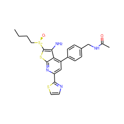 CCCC[S@@+]([O-])c1sc2nc(-c3nccs3)cc(-c3ccc(CNC(C)=O)cc3)c2c1N ZINC001772647211