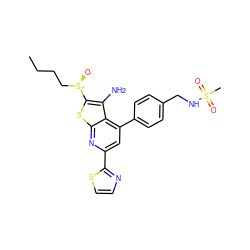 CCCC[S@@+]([O-])c1sc2nc(-c3nccs3)cc(-c3ccc(CNS(C)(=O)=O)cc3)c2c1N ZINC001772574261