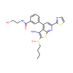 CCCC[S@@+]([O-])c1sc2nc(-c3nccs3)cc(-c3cccc(C(=O)NCCO)c3)c2c1N ZINC001772608869