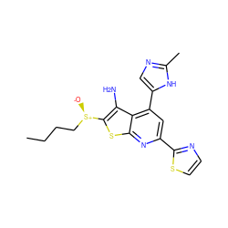 CCCC[S@@+]([O-])c1sc2nc(-c3nccs3)cc(-c3cnc(C)[nH]3)c2c1N ZINC001772593884