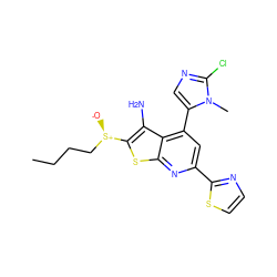 CCCC[S@@+]([O-])c1sc2nc(-c3nccs3)cc(-c3cnc(Cl)n3C)c2c1N ZINC001772609438