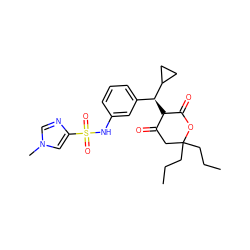 CCCC1(CCC)CC(=O)C([C@@H](c2cccc(NS(=O)(=O)c3cn(C)cn3)c2)C2CC2)C(=O)O1 ZINC000101273679