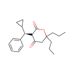 CCCC1(CCC)CC(=O)C([C@@H](c2ccccc2)C2CC2)C(=O)O1 ZINC000100785571