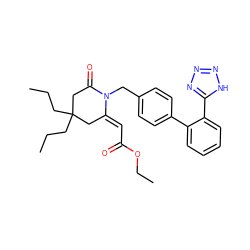 CCCC1(CCC)CC(=O)N(Cc2ccc(-c3ccccc3-c3nnn[nH]3)cc2)/C(=C/C(=O)OCC)C1 ZINC000029469373