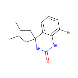 CCCC1(CCC)NC(=O)Nc2c(Br)cccc21 ZINC000028381986