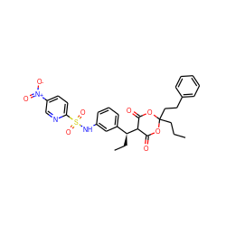 CCCC1(CCc2ccccc2)OC(=O)C([C@@H](CC)c2cccc(NS(=O)(=O)c3ccc([N+](=O)[O-])cn3)c2)C(=O)O1 ZINC000100032337