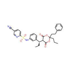 CCCC1(CCc2ccccc2)OC(=O)C([C@@H](CC)c2cccc(NS(=O)(=O)c3ccc(C#N)cn3)c2)C(=O)O1 ZINC000100032318