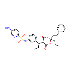 CCCC1(CCc2ccccc2)OC(=O)C([C@@H](CC)c2cccc(NS(=O)(=O)c3ccc(N)cn3)c2)C(=O)O1 ZINC000100032087