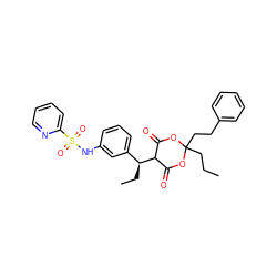 CCCC1(CCc2ccccc2)OC(=O)C([C@@H](CC)c2cccc(NS(=O)(=O)c3ccccn3)c2)C(=O)O1 ZINC000100032244