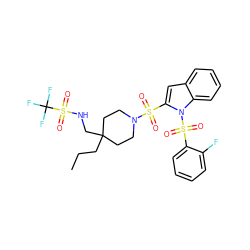 CCCC1(CNS(=O)(=O)C(F)(F)F)CCN(S(=O)(=O)c2cc3ccccc3n2S(=O)(=O)c2ccccc2F)CC1 ZINC000064513001