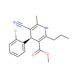 CCCC1=C(C(=O)OC)[C@@H](c2ccccc2Cl)C(C#N)=C(C)N1 ZINC000058581718