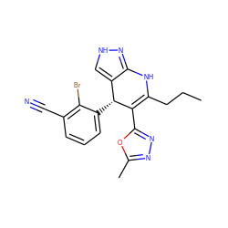 CCCC1=C(c2nnc(C)o2)[C@H](c2cccc(C#N)c2Br)c2c[nH]nc2N1 ZINC000003819952