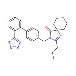 CCCC1=NC2(CCOCC2)C(=O)N1Cc1ccc(-c2ccccc2-c2nnn[nH]2)cc1 ZINC000029324166