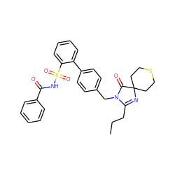 CCCC1=NC2(CCSCC2)C(=O)N1Cc1ccc(-c2ccccc2S(=O)(=O)NC(=O)c2ccccc2)cc1 ZINC000003923204