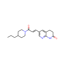 CCCC1CCN(C(=O)/C=C/c2cnc3c(c2)CCC(=O)N3)CC1 ZINC000169707511