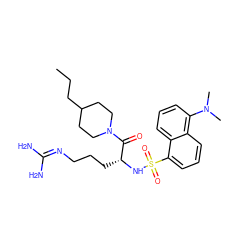 CCCC1CCN(C(=O)[C@@H](CCCN=C(N)N)NS(=O)(=O)c2cccc3c(N(C)C)cccc23)CC1 ZINC000027978157