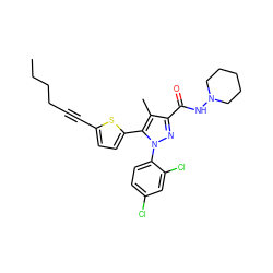 CCCCC#Cc1ccc(-c2c(C)c(C(=O)NN3CCCCC3)nn2-c2ccc(Cl)cc2Cl)s1 ZINC000040865484