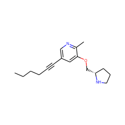 CCCCC#Cc1cnc(C)c(OC[C@@H]2CCCN2)c1 ZINC000095585338