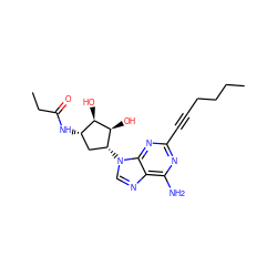 CCCCC#Cc1nc(N)c2ncn([C@@H]3C[C@H](NC(=O)CC)[C@@H](O)[C@H]3O)c2n1 ZINC000035847317