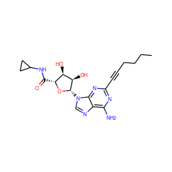 CCCCC#Cc1nc(N)c2ncn([C@@H]3O[C@H](C(=O)NC4CC4)[C@@H](O)[C@H]3O)c2n1 ZINC000003779695