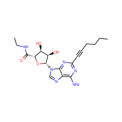 CCCCC#Cc1nc(N)c2ncn([C@@H]3O[C@H](C(=O)NCC)[C@@H](O)[C@H]3O)c2n1 ZINC000003779696