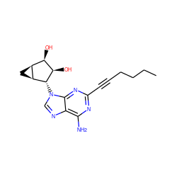 CCCCC#Cc1nc(N)c2ncn([C@H]3[C@H](O)[C@H](O)[C@@H]4C[C@@H]43)c2n1 ZINC000103248048