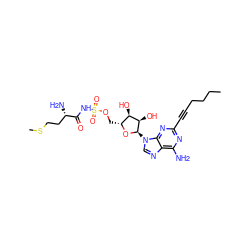 CCCCC#Cc1nc(N)c2ncn([C@H]3O[C@H](COS(=O)(=O)NC(=O)[C@@H](N)CCSC)[C@@H](O)[C@H]3O)c2n1 ZINC000049802421