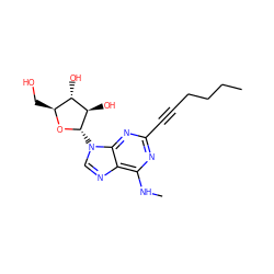 CCCCC#Cc1nc(NC)c2ncn([C@@H]3O[C@@H](CO)[C@H](O)[C@H]3O)c2n1 ZINC000007999115