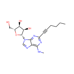 CCCCC#Cc1nc(NC)c2ncn([C@@H]3O[C@H](CO)[C@@H](O)[C@H]3O)c2n1 ZINC000003995955