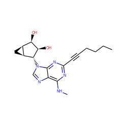 CCCCC#Cc1nc(NC)c2ncn([C@H]3[C@H](O)[C@H](O)[C@@H]4C[C@@H]43)c2n1 ZINC000103248050