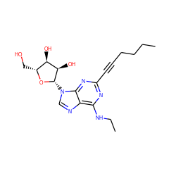 CCCCC#Cc1nc(NCC)c2ncn([C@@H]3O[C@H](CO)[C@@H](O)[C@H]3O)c2n1 ZINC000013475050