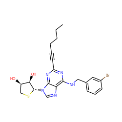 CCCCC#Cc1nc(NCc2cccc(Br)c2)c2ncn([C@@H]3SC[C@@H](O)[C@H]3O)c2n1 ZINC000082150021