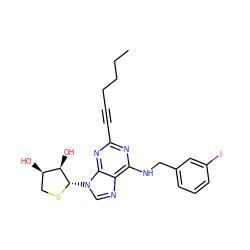 CCCCC#Cc1nc(NCc2cccc(I)c2)c2ncn([C@@H]3SC[C@@H](O)[C@H]3O)c2n1 ZINC000082150025