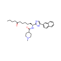 CCCCC(=O)CCCCC[C@H](NC(=O)C1CCN(C)CC1)c1ncc(-c2ccc3ccccc3c2)[nH]1 ZINC000045495213