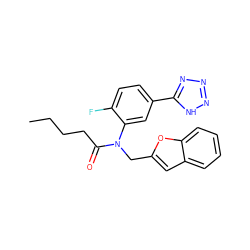 CCCCC(=O)N(Cc1cc2ccccc2o1)c1cc(-c2nnn[nH]2)ccc1F ZINC000084654567