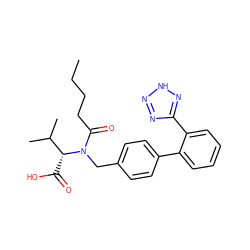 CCCCC(=O)N(Cc1ccc(-c2ccccc2-c2nn[nH]n2)cc1)[C@H](C(=O)O)C(C)C ZINC000003875259