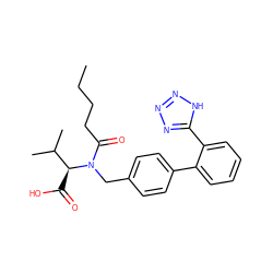 CCCCC(=O)N(Cc1ccc(-c2ccccc2-c2nnn[nH]2)cc1)[C@@H](C(=O)O)C(C)C ZINC000003831602