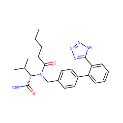 CCCCC(=O)N(Cc1ccc(-c2ccccc2-c2nnn[nH]2)cc1)[C@H](C(N)=O)C(C)C ZINC000027089004