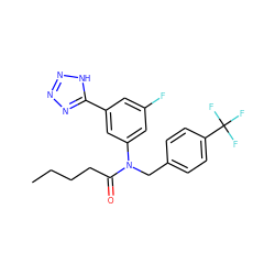 CCCCC(=O)N(Cc1ccc(C(F)(F)F)cc1)c1cc(F)cc(-c2nnn[nH]2)c1 ZINC000084655290