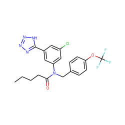 CCCCC(=O)N(Cc1ccc(OC(F)(F)F)cc1)c1cc(Cl)cc(-c2nnn[nH]2)c1 ZINC000084655342