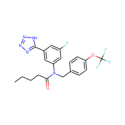 CCCCC(=O)N(Cc1ccc(OC(F)(F)F)cc1)c1cc(F)cc(-c2nnn[nH]2)c1 ZINC000084655340