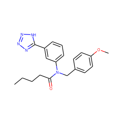 CCCCC(=O)N(Cc1ccc(OC)cc1)c1cccc(-c2nnn[nH]2)c1 ZINC000084707815